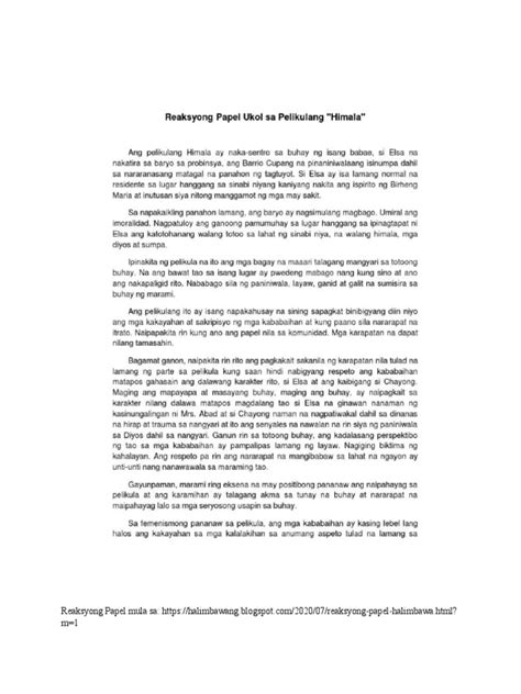 maikling halimbawa ng reaksyong papel|Reaksyong Papel Batay Sa Binasang Teksto Ayon Sa Katangian .